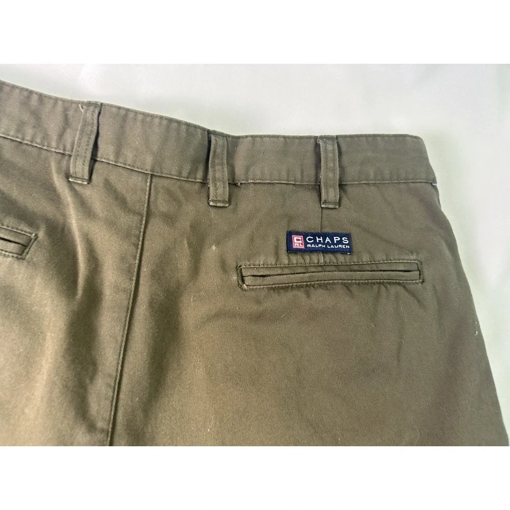 CHAPS‎ by Ralph Lawren Olive Green Pleated Shorts Bermuda Men Sz 36 100% Cotton